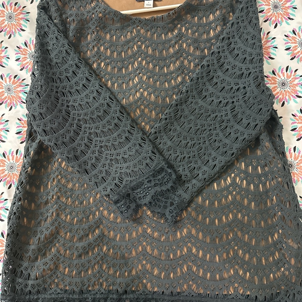 Gray Lace Long Sleeve Top